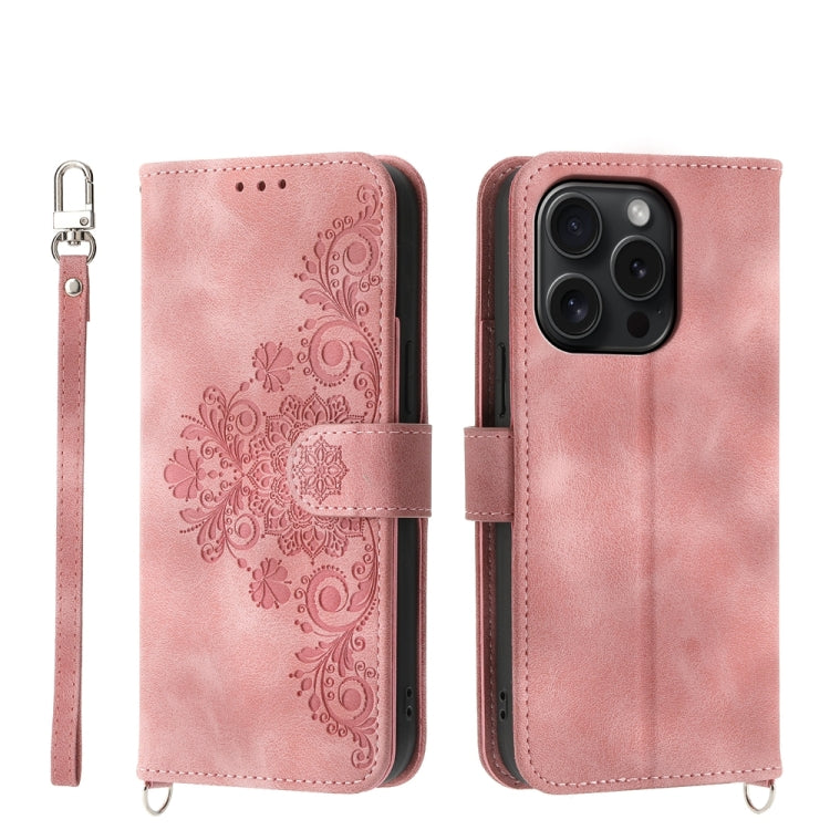 Skin-feel Flowers Embossed Wallet Leather Phone Case, For iPhone 15 Pro Max, For iPhone 15 Pro, For iPhone 15 Plus, For iPhone 15