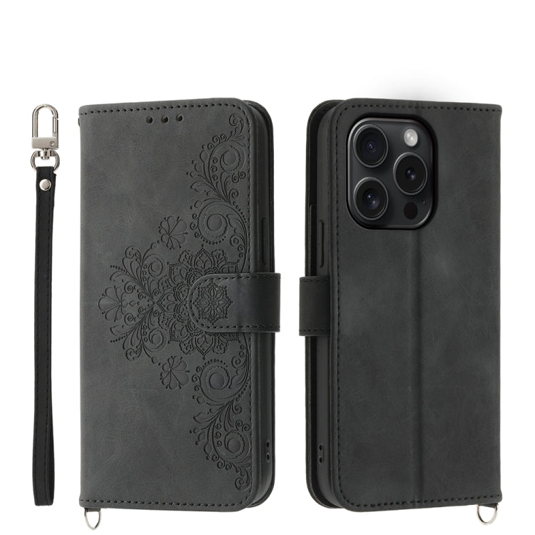 Skin-feel Flowers Embossed Wallet Leather Phone Case, For iPhone 15 Pro Max, For iPhone 15 Pro, For iPhone 15 Plus, For iPhone 15