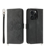 Skin-feel Flowers Embossed Wallet Leather Phone Case, For iPhone 15 Pro Max, For iPhone 15 Pro, For iPhone 15 Plus, For iPhone 15