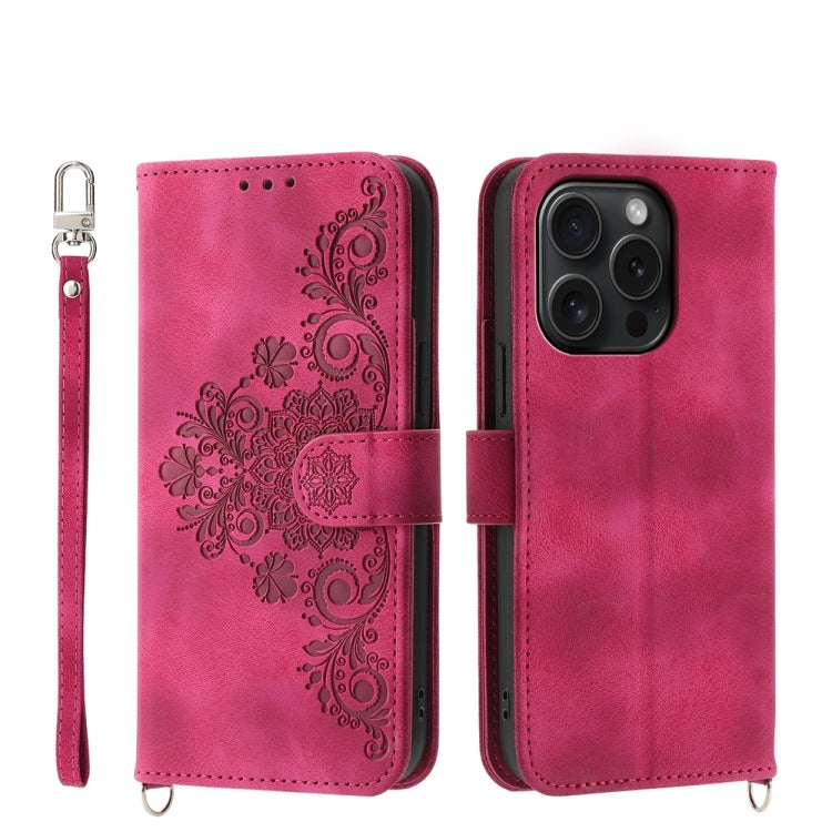 Skin-feel Flowers Embossed Wallet Leather Phone Case, For iPhone 15 Pro Max, For iPhone 15 Pro, For iPhone 15 Plus, For iPhone 15
