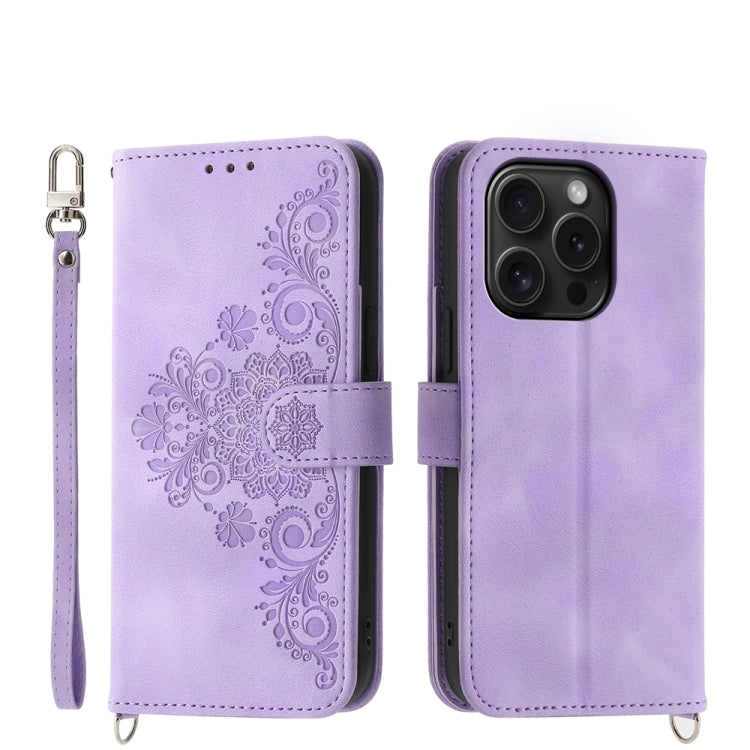 Skin-feel Flowers Embossed Wallet Leather Phone Case, For iPhone 15 Pro Max, For iPhone 15 Pro, For iPhone 15 Plus, For iPhone 15
