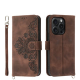 Skin-feel Flowers Embossed Wallet Leather Phone Case, For iPhone 15 Pro Max, For iPhone 15 Pro, For iPhone 15 Plus, For iPhone 15