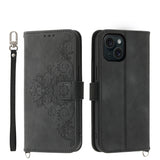 Skin-feel Flowers Embossed Wallet Leather Phone Case, For iPhone 15 Pro Max, For iPhone 15 Pro, For iPhone 15 Plus, For iPhone 15