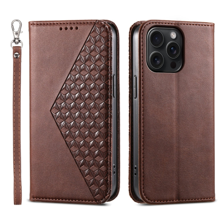 Cubic Grid Calf Texture Magnetic Leather Phone Case, For iPhone 16, For iPhone 15 Pro Max, For iPhone 15 Pro, For iPhone 15 Plus, For iPhone 15