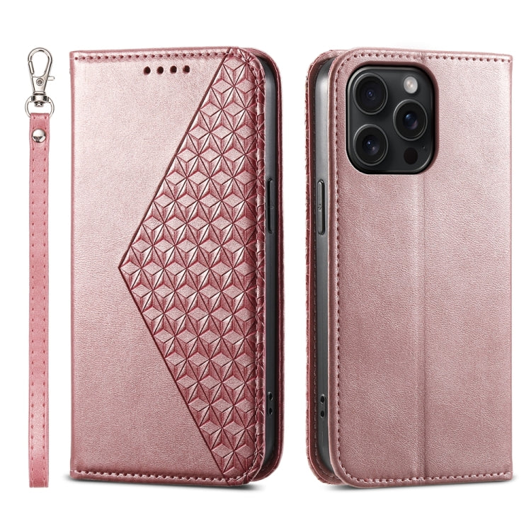 Cubic Grid Calf Texture Magnetic Leather Phone Case, For iPhone 16, For iPhone 15 Pro Max, For iPhone 15 Pro, For iPhone 15 Plus, For iPhone 15