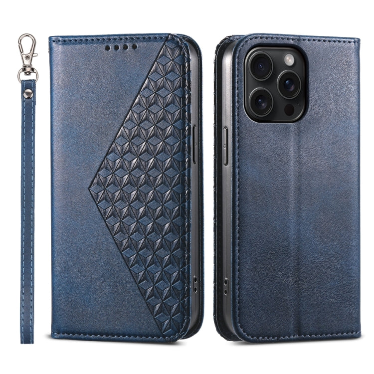 Cubic Grid Calf Texture Magnetic Leather Phone Case, For iPhone 16, For iPhone 15 Pro Max, For iPhone 15 Pro, For iPhone 15 Plus, For iPhone 15