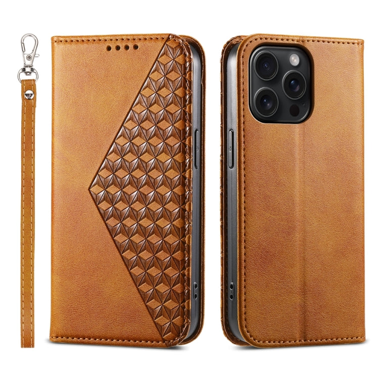 Cubic Grid Calf Texture Magnetic Leather Phone Case, For iPhone 16, For iPhone 15 Pro Max, For iPhone 15 Pro, For iPhone 15 Plus, For iPhone 15