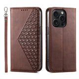 Cubic Grid Calf Texture Magnetic Leather Phone Case, For iPhone 16, For iPhone 15 Pro Max, For iPhone 15 Pro, For iPhone 15 Plus, For iPhone 15