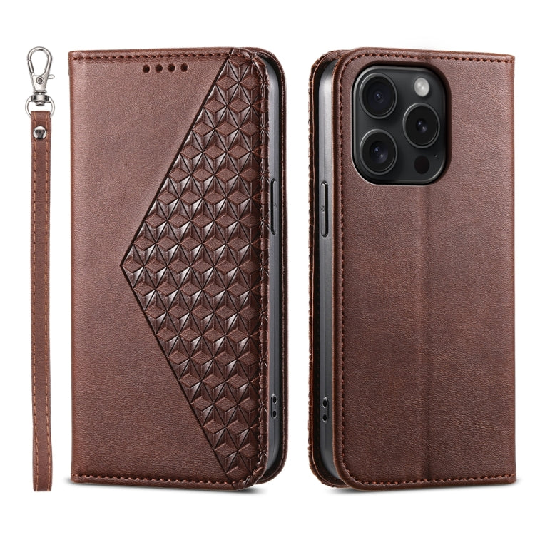 Cubic Grid Calf Texture Magnetic Leather Phone Case, For iPhone 16, For iPhone 15 Pro Max, For iPhone 15 Pro, For iPhone 15 Plus, For iPhone 15