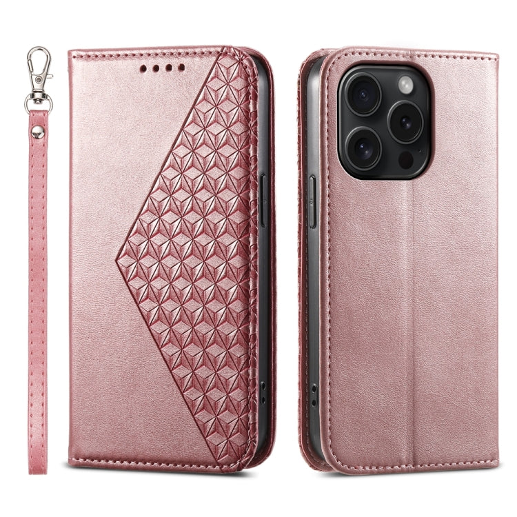 Cubic Grid Calf Texture Magnetic Leather Phone Case, For iPhone 16, For iPhone 15 Pro Max, For iPhone 15 Pro, For iPhone 15 Plus, For iPhone 15
