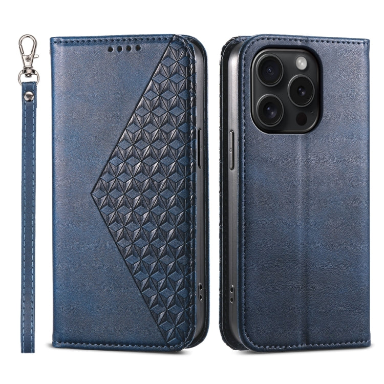 Cubic Grid Calf Texture Magnetic Leather Phone Case, For iPhone 16, For iPhone 15 Pro Max, For iPhone 15 Pro, For iPhone 15 Plus, For iPhone 15