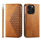 Cubic Grid Calf Texture Magnetic Leather Phone Case, For iPhone 16, For iPhone 15 Pro Max, For iPhone 15 Pro, For iPhone 15 Plus, For iPhone 15