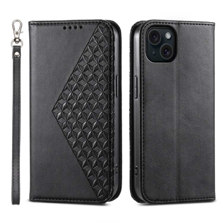Cubic Grid Calf Texture Magnetic Leather Phone Case, For iPhone 16, For iPhone 15 Pro Max, For iPhone 15 Pro, For iPhone 15 Plus, For iPhone 15