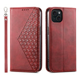 Cubic Grid Calf Texture Magnetic Leather Phone Case, For iPhone 16, For iPhone 15 Pro Max, For iPhone 15 Pro, For iPhone 15 Plus, For iPhone 15
