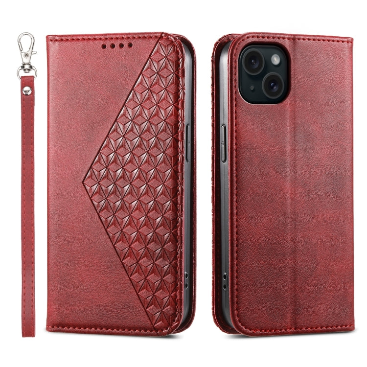 Cubic Grid Calf Texture Magnetic Leather Phone Case, For iPhone 16, For iPhone 15 Pro Max, For iPhone 15 Pro, For iPhone 15 Plus, For iPhone 15