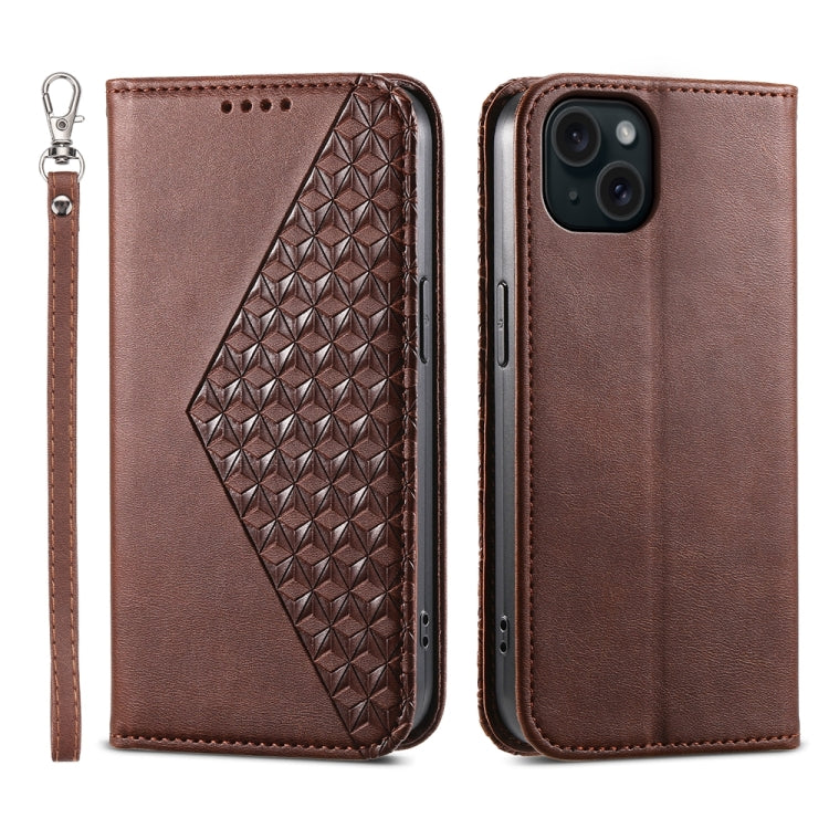 Cubic Grid Calf Texture Magnetic Leather Phone Case, For iPhone 16, For iPhone 15 Pro Max, For iPhone 15 Pro, For iPhone 15 Plus, For iPhone 15
