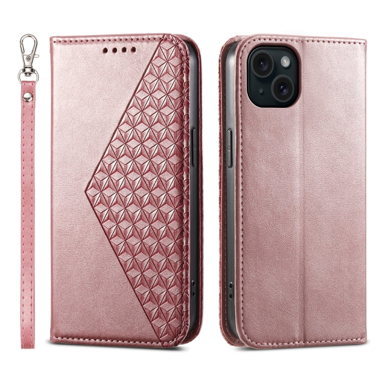 Cubic Grid Calf Texture Magnetic Leather Phone Case, For iPhone 16, For iPhone 15 Pro Max, For iPhone 15 Pro, For iPhone 15 Plus, For iPhone 15