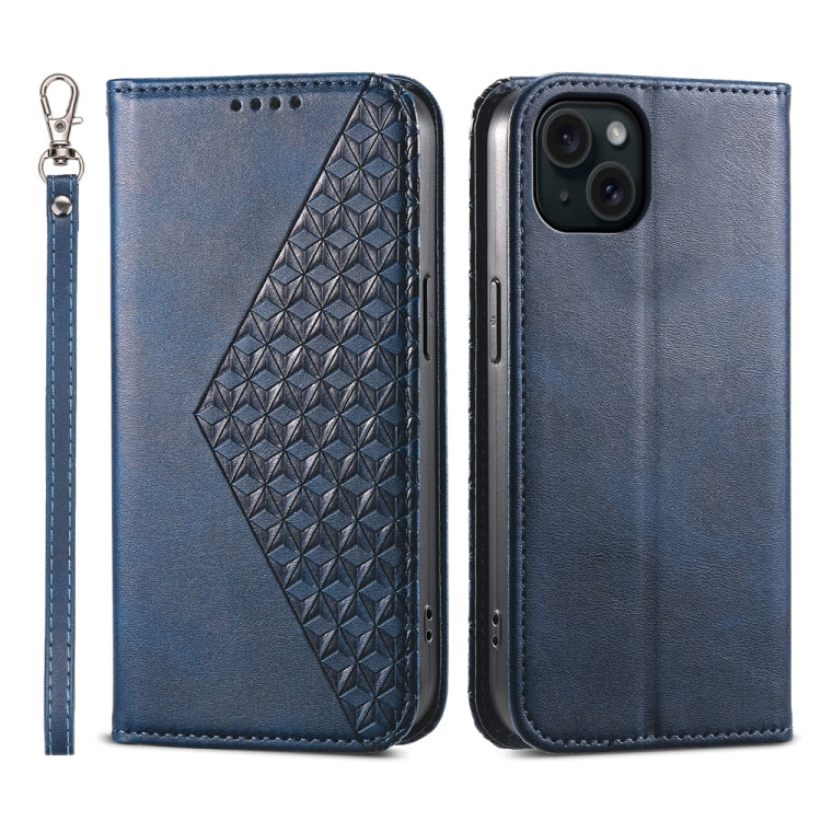 Cubic Grid Calf Texture Magnetic Leather Phone Case, For iPhone 16, For iPhone 15 Pro Max, For iPhone 15 Pro, For iPhone 15 Plus, For iPhone 15