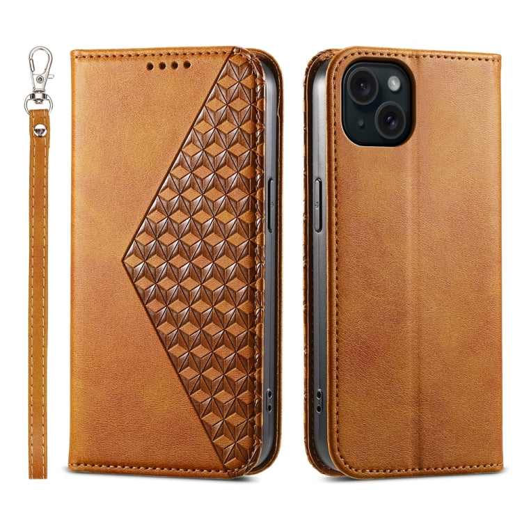 Cubic Grid Calf Texture Magnetic Leather Phone Case, For iPhone 16, For iPhone 15 Pro Max, For iPhone 15 Pro, For iPhone 15 Plus, For iPhone 15