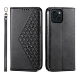 Cubic Grid Calf Texture Magnetic Leather Phone Case, For iPhone 16, For iPhone 15 Pro Max, For iPhone 15 Pro, For iPhone 15 Plus, For iPhone 15