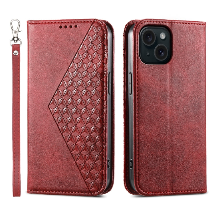 Cubic Grid Calf Texture Magnetic Leather Phone Case, For iPhone 16, For iPhone 15 Pro Max, For iPhone 15 Pro, For iPhone 15 Plus, For iPhone 15