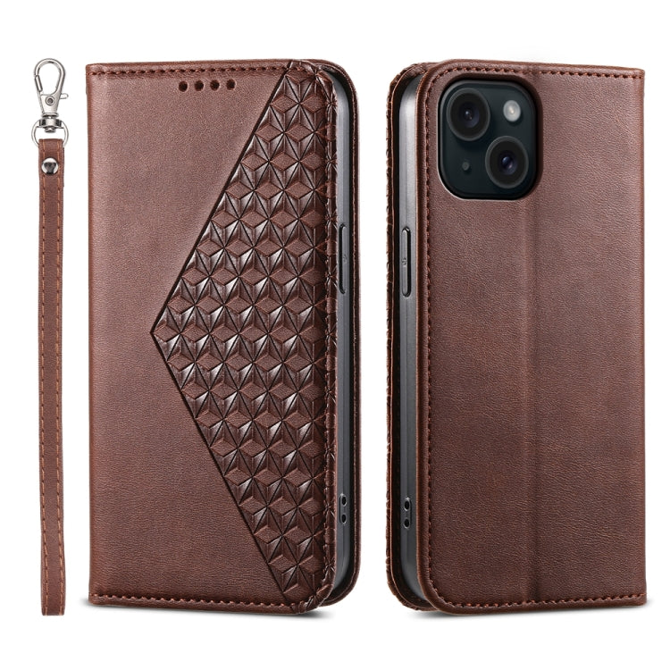 Cubic Grid Calf Texture Magnetic Leather Phone Case, For iPhone 16, For iPhone 15 Pro Max, For iPhone 15 Pro, For iPhone 15 Plus, For iPhone 15