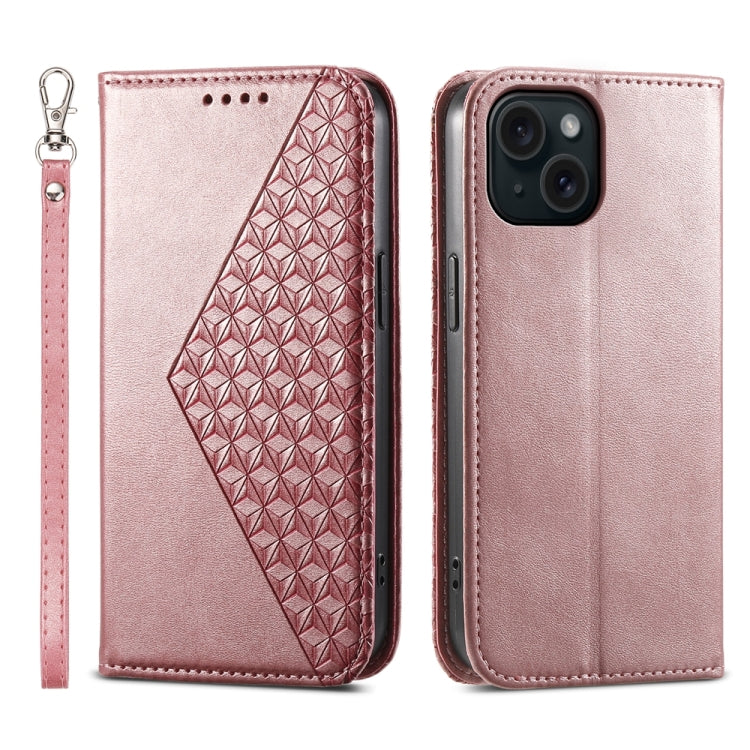 Cubic Grid Calf Texture Magnetic Leather Phone Case, For iPhone 16, For iPhone 15 Pro Max, For iPhone 15 Pro, For iPhone 15 Plus, For iPhone 15