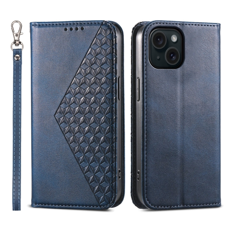 Cubic Grid Calf Texture Magnetic Leather Phone Case, For iPhone 16, For iPhone 15 Pro Max, For iPhone 15 Pro, For iPhone 15 Plus, For iPhone 15