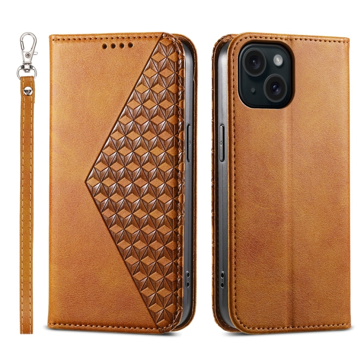 Cubic Grid Calf Texture Magnetic Leather Phone Case, For iPhone 16, For iPhone 15 Pro Max, For iPhone 15 Pro, For iPhone 15 Plus, For iPhone 15