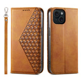 Cubic Grid Calf Texture Magnetic Leather Phone Case, For iPhone 16, For iPhone 15 Pro Max, For iPhone 15 Pro, For iPhone 15 Plus, For iPhone 15