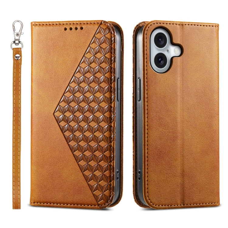 Cubic Grid Calf Texture Magnetic Leather Phone Case, For iPhone 16, For iPhone 15 Pro Max, For iPhone 15 Pro, For iPhone 15 Plus, For iPhone 15