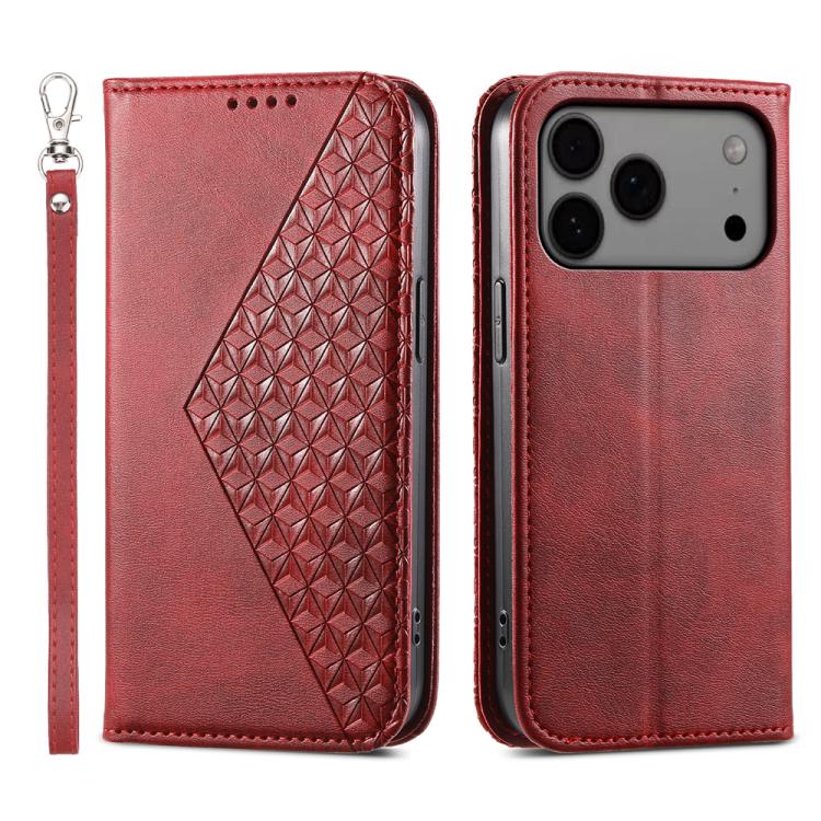 Cubic Grid Calf Texture Magnetic Leather Phone Case, For iPhone 17e / 16e, For iPhone 17 Pro Max, For iPhone 17 Pro, For iPhone 17, For iPhone Air, For iPhone 16 Pro Max, For iPhone 16 Pro, For iPhone 16 Plus
