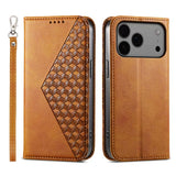 Cubic Grid Calf Texture Magnetic Leather Phone Case, For iPhone 17e / 16e, For iPhone 17 Pro Max, For iPhone 17 Pro, For iPhone 17, For iPhone Air, For iPhone 16 Pro Max, For iPhone 16 Pro, For iPhone 16 Plus