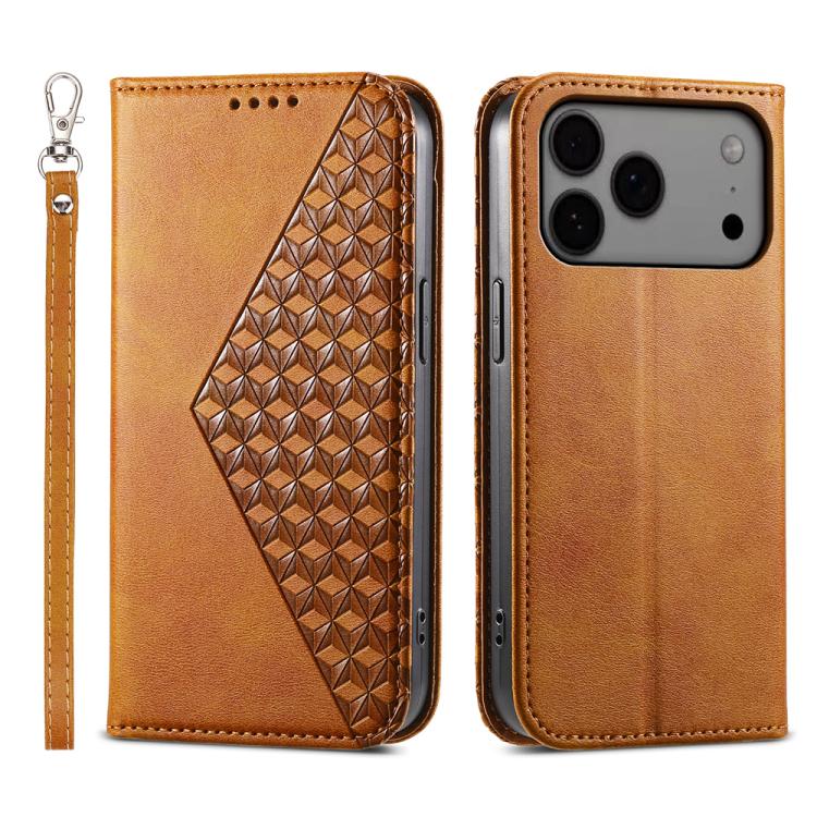 Cubic Grid Calf Texture Magnetic Leather Phone Case, For iPhone 17e / 16e, For iPhone 17 Pro Max, For iPhone 17 Pro, For iPhone 17, For iPhone Air, For iPhone 16 Pro Max, For iPhone 16 Pro, For iPhone 16 Plus