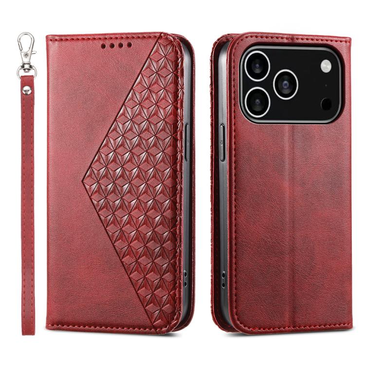 Cubic Grid Calf Texture Magnetic Leather Phone Case, For iPhone 17e / 16e, For iPhone 17 Pro Max, For iPhone 17 Pro, For iPhone 17, For iPhone Air, For iPhone 16 Pro Max, For iPhone 16 Pro, For iPhone 16 Plus