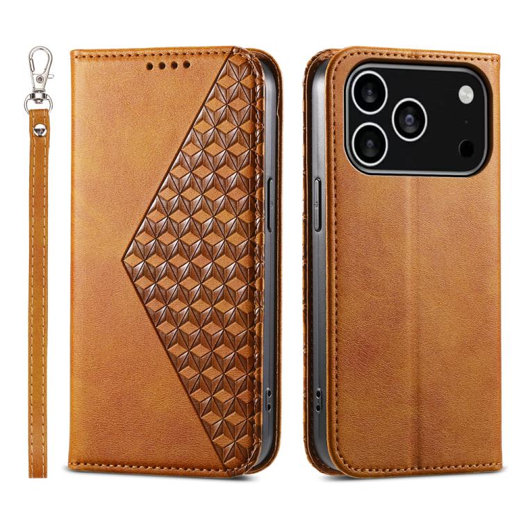 Cubic Grid Calf Texture Magnetic Leather Phone Case, For iPhone 17e / 16e, For iPhone 17 Pro Max, For iPhone 17 Pro, For iPhone 17, For iPhone Air, For iPhone 16 Pro Max, For iPhone 16 Pro, For iPhone 16 Plus