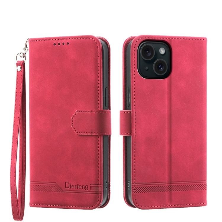 Dierfeng Dream Line TPU Hybrid PU Leather Phone Case, For iPhone 16, For iPhone 15 Pro Max, For iPhone 15 Pro, For iPhone 15 Plus, For iPhone 15