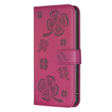 Four-leaf Embossed Leather Phone Case, For iPhone 15 Pro Max, For iPhone 15 Pro, For iPhone 15 Plus, For iPhone 15, For iPhone 14 Plus, For iPhone 14, For iPhone 14 Pro, For iPhone 14 Pro Max