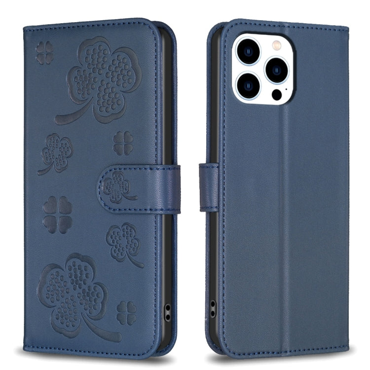 Four-leaf Embossed Leather Phone Case, For iPhone 15 Pro Max, For iPhone 15 Pro, For iPhone 15 Plus, For iPhone 15, For iPhone 14 Plus, For iPhone 14, For iPhone 14 Pro, For iPhone 14 Pro Max
