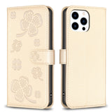 Four-leaf Embossed Leather Phone Case, For iPhone 15 Pro Max, For iPhone 15 Pro, For iPhone 15 Plus, For iPhone 15, For iPhone 14 Plus, For iPhone 14, For iPhone 14 Pro, For iPhone 14 Pro Max