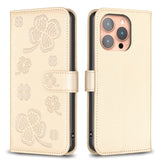 Four-leaf Embossed Leather Phone Case, For iPhone 15 Pro Max, For iPhone 15 Pro, For iPhone 15 Plus, For iPhone 15, For iPhone 14 Plus, For iPhone 14, For iPhone 14 Pro, For iPhone 14 Pro Max