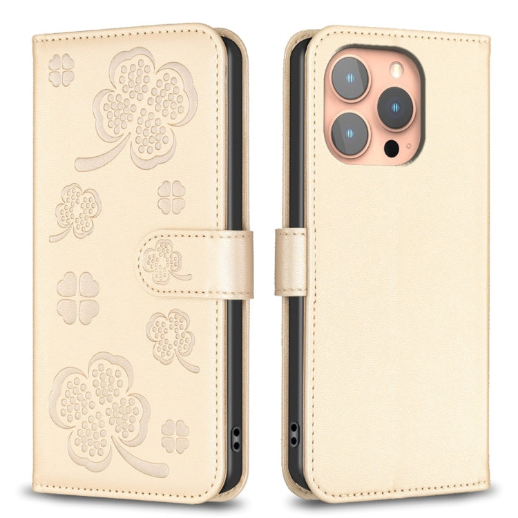 Four-leaf Embossed Leather Phone Case, For iPhone 15 Pro Max, For iPhone 15 Pro, For iPhone 15 Plus, For iPhone 15, For iPhone 14 Plus, For iPhone 14, For iPhone 14 Pro, For iPhone 14 Pro Max