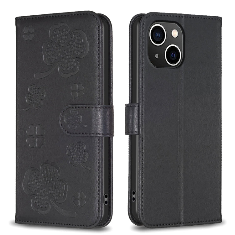 Four-leaf Embossed Leather Phone Case, For iPhone 15 Pro Max, For iPhone 15 Pro, For iPhone 15 Plus, For iPhone 15, For iPhone 14 Plus, For iPhone 14, For iPhone 14 Pro, For iPhone 14 Pro Max