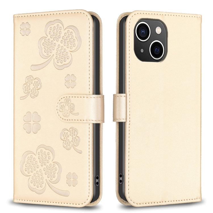 Four-leaf Embossed Leather Phone Case, For iPhone 15 Pro Max, For iPhone 15 Pro, For iPhone 15 Plus, For iPhone 15, For iPhone 14 Plus, For iPhone 14, For iPhone 14 Pro, For iPhone 14 Pro Max