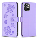 Four-leaf Embossed Leather Phone Case, For iPhone 15 Pro Max, For iPhone 15 Pro, For iPhone 15 Plus, For iPhone 15, For iPhone 14 Plus, For iPhone 14, For iPhone 14 Pro, For iPhone 14 Pro Max
