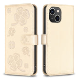 Four-leaf Embossed Leather Phone Case, For iPhone 15 Pro Max, For iPhone 15 Pro, For iPhone 15 Plus, For iPhone 15, For iPhone 14 Plus, For iPhone 14, For iPhone 14 Pro, For iPhone 14 Pro Max