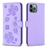 Four-leaf Embossed Leather Phone Case, For iPhone 7 / 8 / SE 2022, For iPhone 13 Pro Max, For iPhone 13 Pro, For iPhone 13, For iPhone 12 / 12 Pro, For iPhone 12 Pro Max, For iPhone 11 Pro Max, For iPhone 11