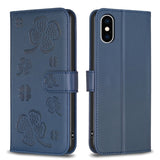 Four-leaf Embossed Leather Phone Case, For iPhone 11 Pro, For iPhone X / XS, For iPhone XR, For iPhone XS Max, For iPhone 7 Plus / 8 Plus