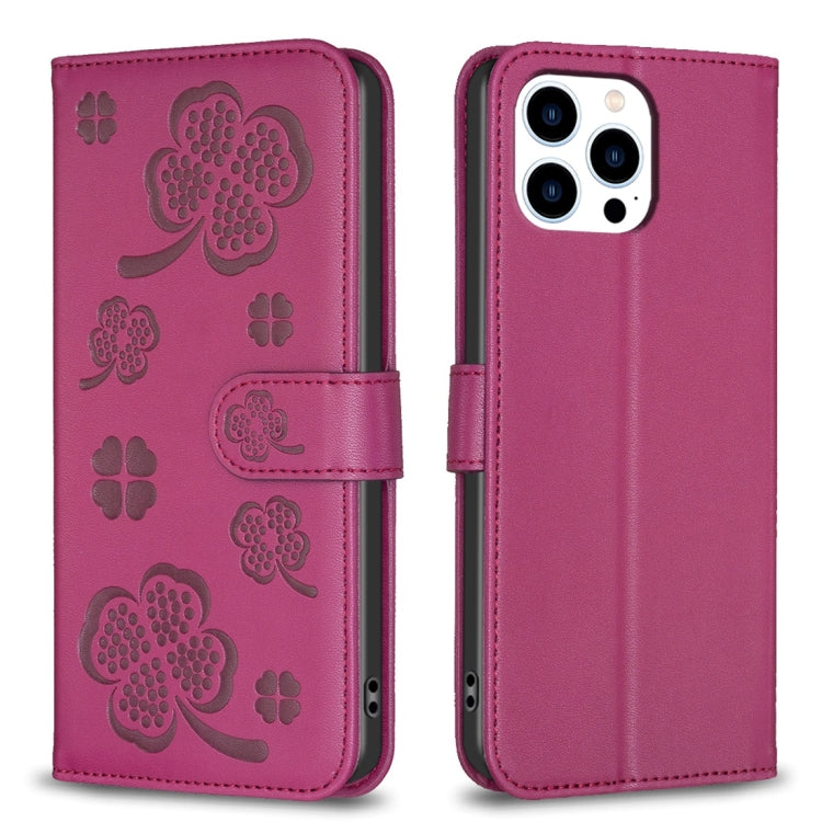 Four-leaf Embossed Leather Phone Case, For iPhone 15 Pro Max, For iPhone 15 Pro, For iPhone 15 Plus, For iPhone 15, For iPhone 14 Plus, For iPhone 14, For iPhone 14 Pro, For iPhone 14 Pro Max