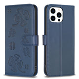 Four-leaf Embossed Leather Phone Case, For iPhone 15 Pro Max, For iPhone 15 Pro, For iPhone 15 Plus, For iPhone 15, For iPhone 14 Plus, For iPhone 14, For iPhone 14 Pro, For iPhone 14 Pro Max